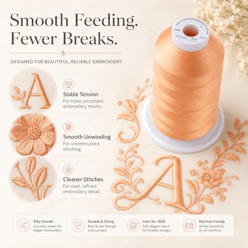 Simthread Embroidery Machine Thread 5000M 40WT Polyester, Cantaloupe S026 - color: CantaloupeS026