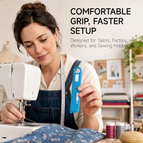 Sewing Machine Automatic Needle Threader with Seam Ripper Ruler Scale - color: blue