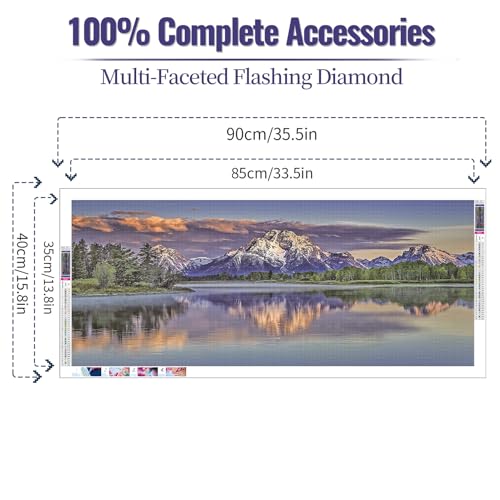 JATOK Diamond Painting Kit for Adults, Mount Moran at Dusk, 35.5 x 15.7 in - color: Green