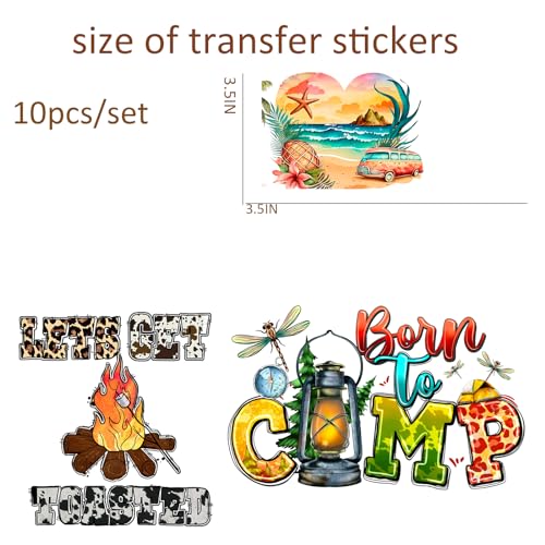 10 pcs Camping UV Transfer Sticker Waterproof 3D Camp Cup Wraps Stickers for Cup Phone Notebook Mug, Glass, Tumbler - style: D011