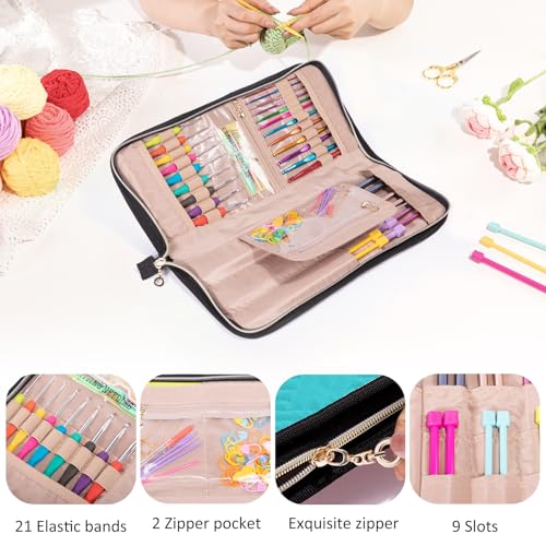 MYBAGZING Crochet Hook Case Organizer, Knitting Needle Case up to 14 Inches - color: Teal, size: 14 Inches