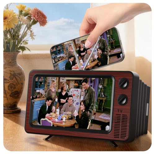 SEANCHEER Retro TV Cell Phone Screen Magnifier HD 3D Portable Foldable - color: Chestnut Brown-12"