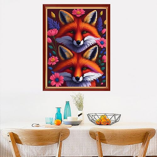 Dimensean Stamped Cross Stitch Kits Full Range of Embroidery Patterns Starter Kits for Beginners Adult DIY Cross Stitches Needlepoint Kits 11CT-Fox Flower 15.7x19.7 inch - color: Pattern Style 45