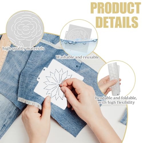 34 Pcs Sashiko Stencil Kit,Reusable Plastic Embroidery Quilting Templates