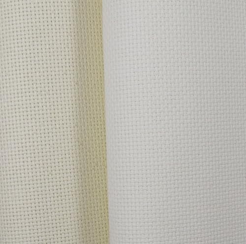 KCS 2 pc of 15" x 18"(38cmx45cm) 14 Count Cross Stitch Cotton Aida Cloth Needlework Fabric Box (Antique White+Cream, 14CT) - color: Antique White+cream, size: 14CT