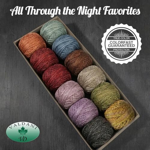 Valdani Pearl Cotton Sz 8 | All Through the Night Favs | 12 Balls 73 Yds - color: All Through the Night Favorites S8, size: 8