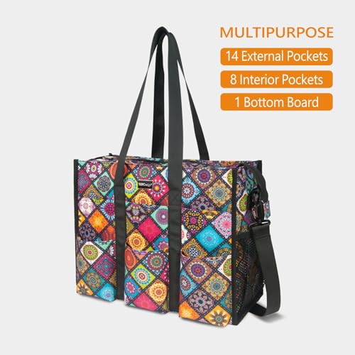 TOPDesign Utility Water Resistant Tote Bag with 22 Pockets, Zipper Closure - color: Yoga, size: Large