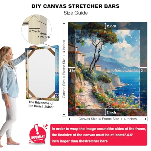 12x24 Inch Canvas Stretcher Bars - Made in USA Solid Wood Frame Kit - 1.25" Thick Gallery Wrap, Easy Adhesive DIY Assembly for Oil Paintings & Prints - size: 12x24
