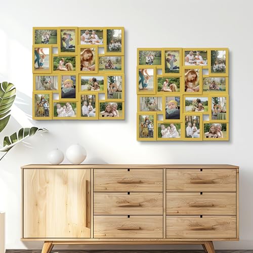 J.M.Deco Collage Picture Frames for Wall 16 Opening, Large Photo Frame Collage Wall Hanging for 4x6 Photo, Reunion Friends Family Memory, Christmas Gift - Golden - color: Golden, size: 16 Opening