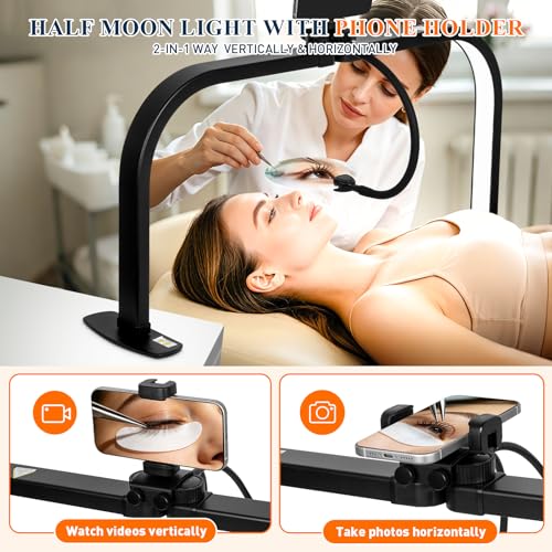 Half Moon Nail Light for Desk with 5X Magnifier & Phone Holder - color: Black