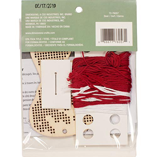 Dimensions Counted Cross Stitch, Reindeer Wooden Christmas Ornament Craft Kit, 1 Pc, Red,White