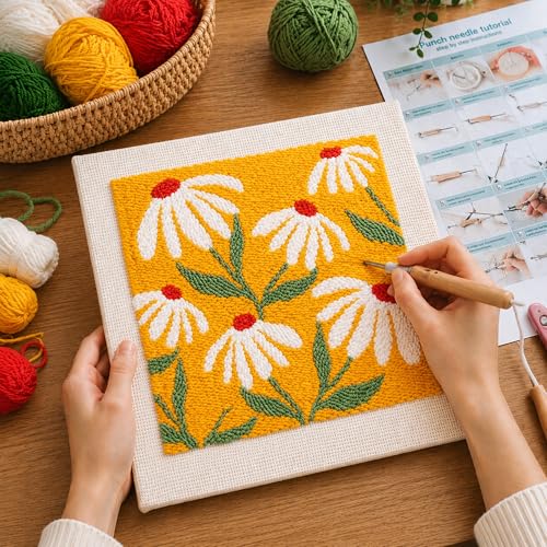 HRTHRT Punch Needle Kit for Beginners, 9.8" Frame Yarn Craft Set(Yellow) - color: Yellow