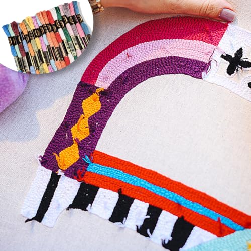 18 Skeins 6 Strands Rainbow Color Embroidery Thread Colorful Variegated Friendship Bracelet String Polyester Gradient Cross Stitch Floss Yarn Threads Bulk for Hand Sewing Bracelets Craft Diy
