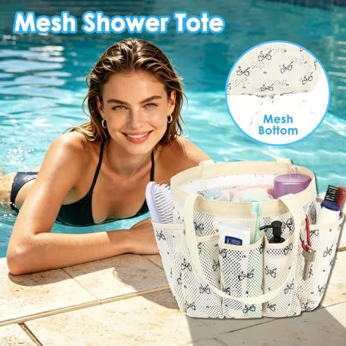 Fammart Mesh Shower Caddy Portable for College Dorm Room Essentials, Odorless Polyester Large Shower Tote Bag with Dual Handles, 8-Pocket Quick-Dry Toiletry Organizer for Travel, Beach, Camping, Gym - color: Multiple Pockets, 1 Pack - Black Butterfly