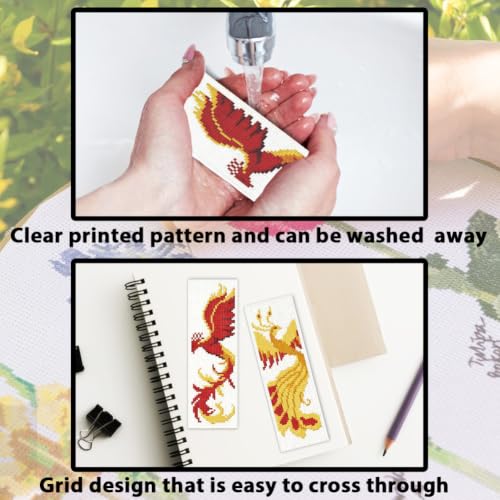 ACRNIGHEET 6PCS Cross Stitch Bookmark Kit for Beginner Stamped Cross Stitch Kits for Adults Phoenix DIY Tassel Embroidery Bookmark Kits Needlepoint Kit with Instructions Craft Gift 8.5''x3'' 11CT - style: Phoenix with Tassel