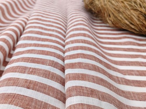 100% Linen Fabric – Lightweight Prewashed – Horizontal Stripe Patterns – Precut Style – Soft & Breathable – 52” Width – by The Linen Lab (Red 6808, 1 Yard pre Cut) - color: Red 6808, size: 1 yard pre cut