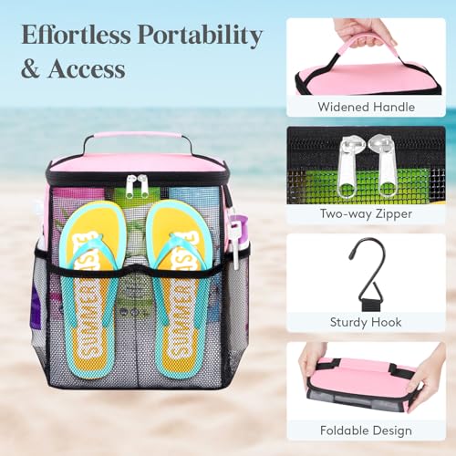 Lifewit Mesh Shower Caddy, Hanging Bathroom Organizer with Slipper pockets - color: Pink