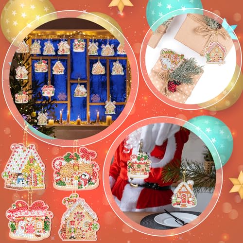 Tondiamo 20 Pcs Diamond Art Christmas Ornaments Diamond Painting Keychain - style: Gingerbread House