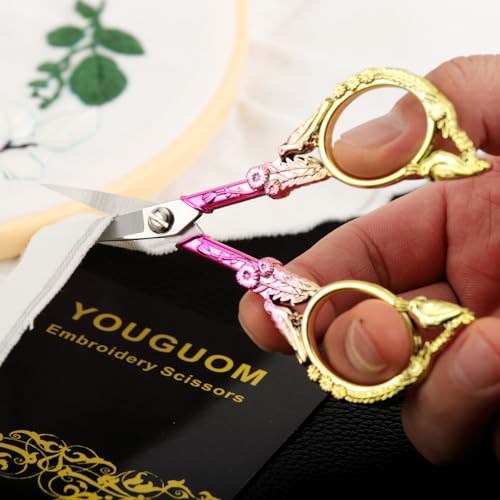YOUGUOM Sewing Embroidery Scissors, Small Precision Shears - color: Golden Pink