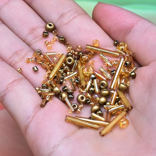 2000PCS Mixed Glass Bugle Beads Glass Gold Seed Micro Tube Bead 1.5-4.5mm Small Gold Embroidery Beads for Jewelry Making