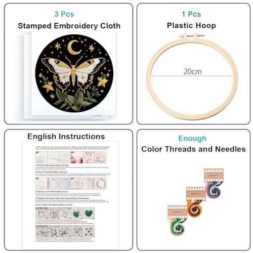Konrisa Stamped Embroidery Kit with Butterfly Scenery Book Flower Pattern, Embroidery Starter Kit DIY Sewing Practice, Cross Stitch Kit,Set of 3 - color: flower book