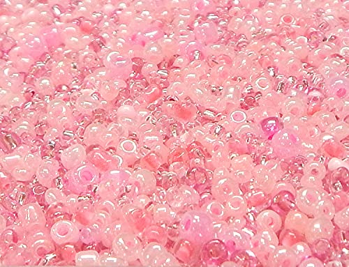 Perlin Glass Seed Beads 2mm 3mm 4mm Round Pony Beads Pack of 3000 Mixed Size, Colour Mix for Jewelry Making Earrings Bracelets Pendants Waist DIY Handmade (Pink) - color: Pink