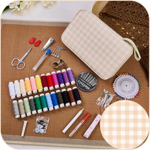 Travel Basic Sewing Kit with Checkered Pattern Sewing Set - color: 130PCS-Checkered
