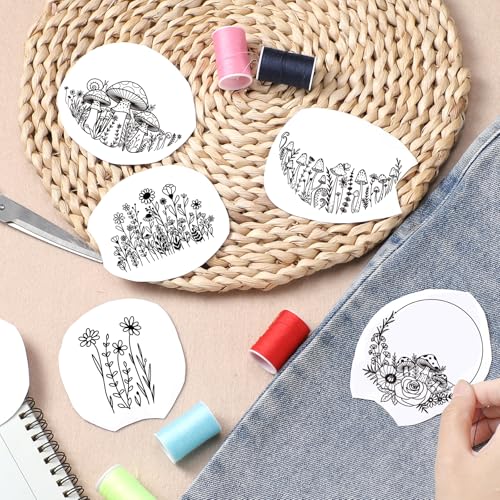 Floral Water Soluble Embroidery Patterns, 3 Sheets Stick and Stitch Embroidery Papers Wash Away, Transfer Paper with Pre-Printed Flower Leaves Designs for Hand Sewing Lovers Beginners Customized Gifts - size: Flower Leaves