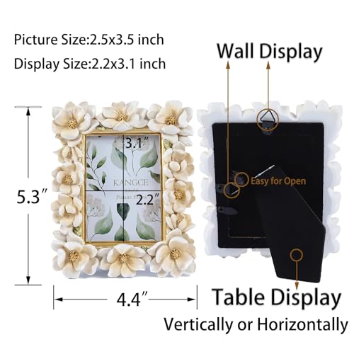Vintage Picture Frames 2.5x3.5 Antique White and Gold Ornate Flower Picture Frame for Tabletop and Wall Mount Decorative Gallery Wall Decor Rustic Home Decor （2.5x3.5 inch） - size: 2.5x3.5