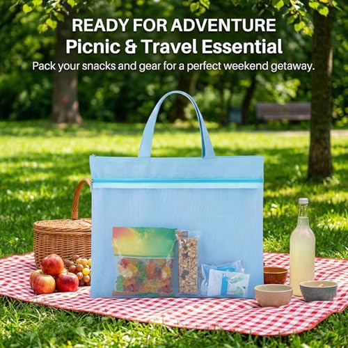 MAQIHAN Mesh Zipper Pouch with Handle - Reusable Double Pocket File Bag