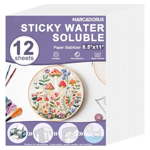 Water Soluble Stabilizer for Embroidery - Stick and Stitch Wash Away Paper 8.5x11 Inch 8-Pack, Printable Stabilizer for Hand & Machine Embroidery, Ideal for Printing & Drawing Patterns