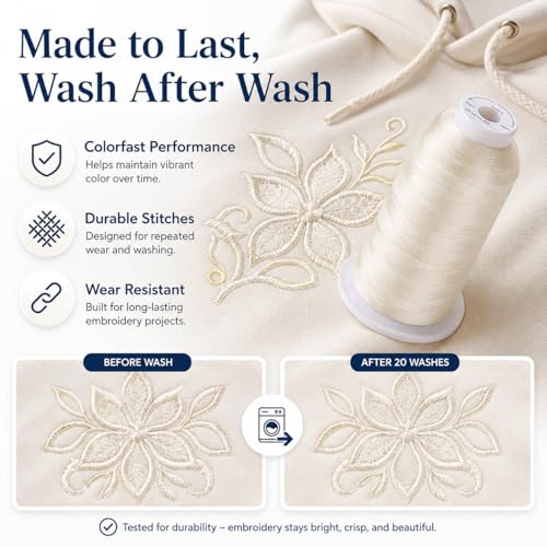 Simthread Embroidery Machine Thread 5000M 40WT Polyester, Ivory 902 - color: Ivory902