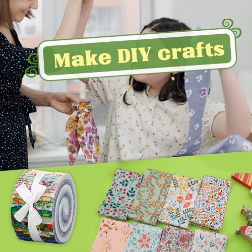 ZMAAGG Jelly Roll Fabrics-32PCS Quilting Fabric, Floral Fabric Strip Bundle - color: Green