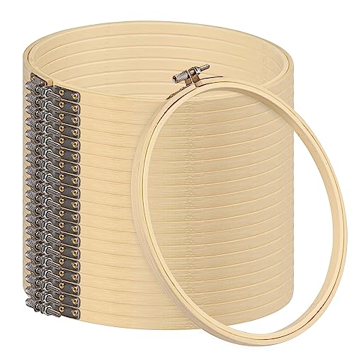 18 PCS Bamboo Embroidery Hoops Set, 8 Inch Adjustable Cross Stitch Rings in Bulk for Needlework, Sewing and Crafts, with Easy Loosen Tighten Mechanism, Ideal for Gifting and Decorating, by GNIEMCKIN. - size: 18 PCS 8 Inch