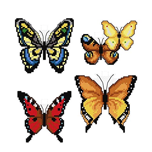 Counted Cross-Stitch Kit on Plastic Canvas with Butterflies. 4 Cute Ornaments Different Dimensions 117CS. 14 Count Plastic Canvas Sheets 8.27x11.02 Inches. Great for Embroidery & Needlework Amateurs - color: multicolored