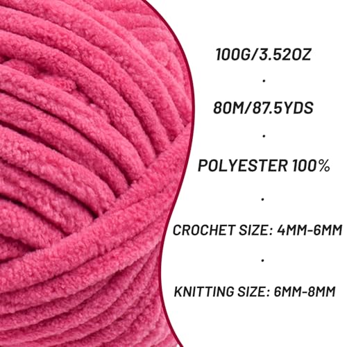 Chenille Blanket Yarn for Crocheting Size 5 Bulky Yarn Rose - color: Rose