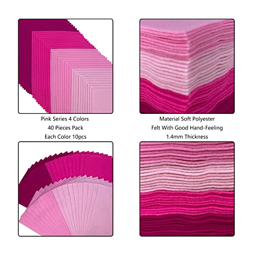 Jtnohx Soft Felt Sheets Felt Fabric for Crafts 4 Colors 40Pcs Pink Series - color: Pink Series