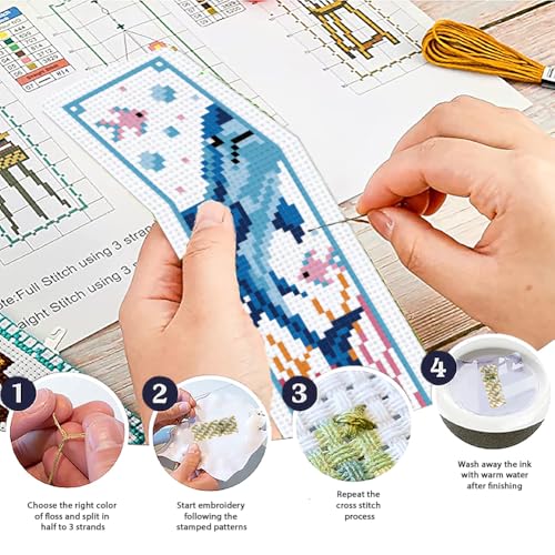 ACRNIGHEET 6PCS Cross Stitch Bookmark Kits Marine Animals Pattern Stamped Cross Stitch Kits for Beginners Adults DIY Stamped Embroidery Bookmarks with Instructions Hand Embroidery Craft Gift 11CT - style: Marine animal patterns