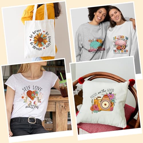 Dazoratix Mental Health Heat Transfers - 30 Sheets Inspirational Awareness Iron on Patches Design Stickers Ready to Press Positive for T-Shirts Clothing Wildflower Decals DIY Crafts Pillow Decorations - style: Mental Health-30PCs