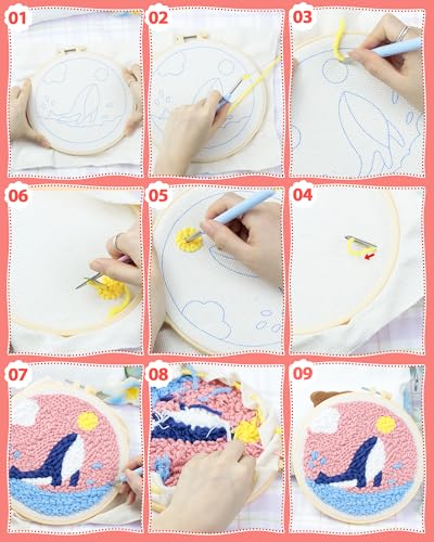 FIVEIZERO Yarn Punch Needle Craft Kit for Beginners,Blue Whale Pattern - color: Bluewhale