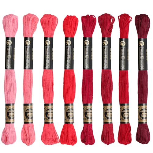 8 Skeins Cotton Embroidery Floss, 8.75yds for Hand Embroidery（Red Mix） - color: Red Mix