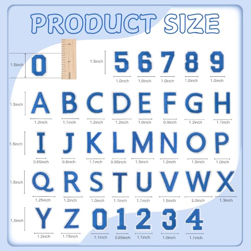 72 Pcs Iron On Letters & Numbers Patches for Tote Bags Hats Clothing Blue - color: Blue, size: Letters & Numbers