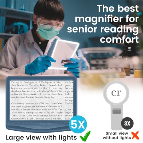 Rechargeable 5X Magnifying Glass for Reading, Large Bright Full Page Magnifier with Light, Handheld LED Dimmable Lighted, Lightweight Book Magnifier for Reading Small Prints Seniors - Blue - color: Blue