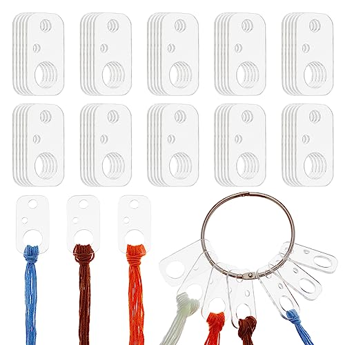 OLYCRAFT 50Pcs Clear Acrylic Bobbins with Hinged Ring Rectangle Acrylic Bobbins Cross Stitch Tread Bobbins Sewing Thread Winding Thread Bobbins Organizers for Sewing Storage DIY Crafts - color: Rectangle