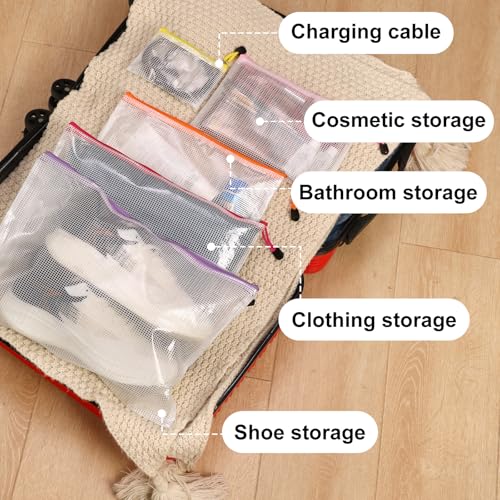 EOOUT 64pcs Mesh Zipper Pouch Bags, 8 Sizes Plastic Bags, 15 Colors - style: Multicolor-64pcs