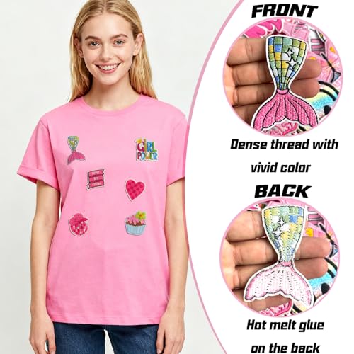 J.CARP 60Pcs Pink Iron on Patches for Girls, Random Girly Embroidery Pink Patches for Clothing, Hats, Backpacks, Jackets, and Bags - color: Pink Random Patches 60Pcs