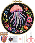 ERKOON Embroidery Kit for Beginners Adult, Cross Stitch Set Include Embroidery Cloth Hoop Threads for Craft Lover Hand Stitch with Embroidery Skill Techniques (Jellyfish) - color: Jellyfish