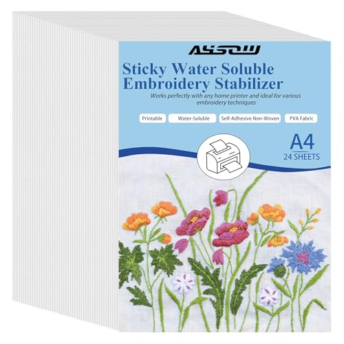 AYSOW 24PCS Water Soluble Stabilizer for Embroidery, 8.5''*11''