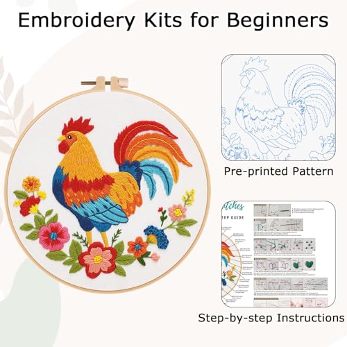 Nuberlic Embroidery Kit for Beginners, Rooster Needlepoint kit - color: Rooster