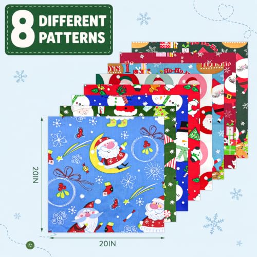 Aubliss 8pcs Fat Quarter Fabric Bundles (100% Cotton - 20'' x 20'') - color: Christmas Santa & Snowman